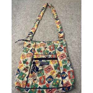 Vera Bradley Quilted Shoulder Bag Purse Stamps‎ Print MultiColor Travel CarryAll
